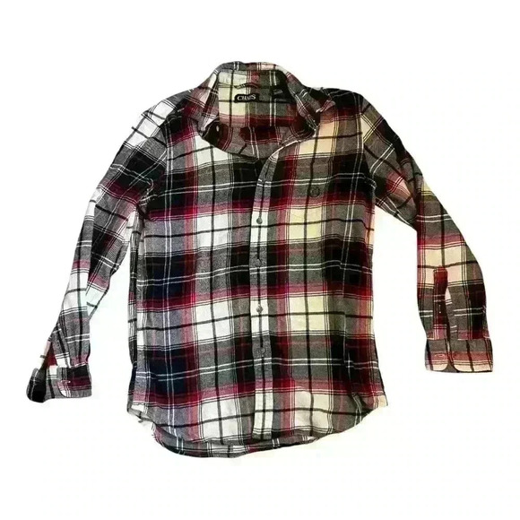 Chaps men’s red, gray and black flannel plaid button down top large pre-owned - Picture 5 of 6